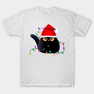 Christmas Black Cat with lights T-Shirt